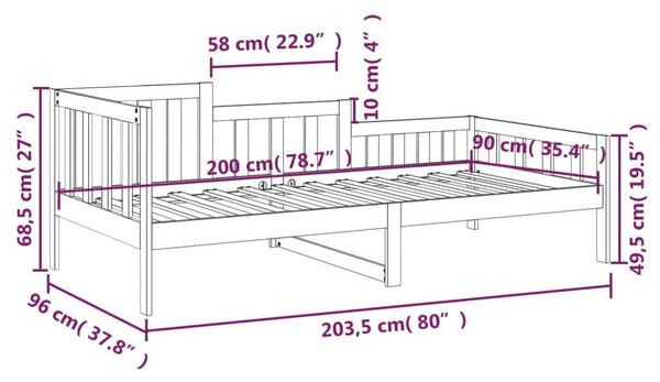 VidaXL tömör fenyőfa kanapéágy 90 x 200 cm