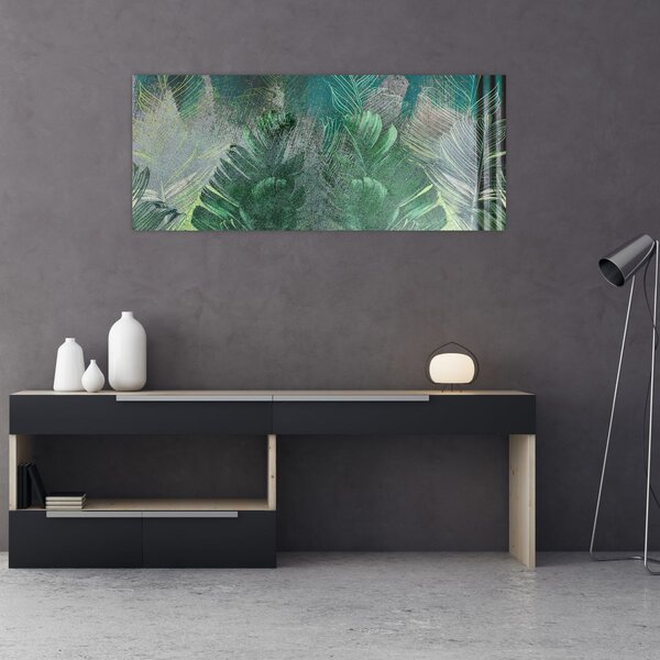 Kép - Beton textúra levelekkel (120x50 cm)
