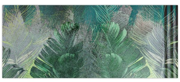 Kép - Beton textúra levelekkel (120x50 cm)