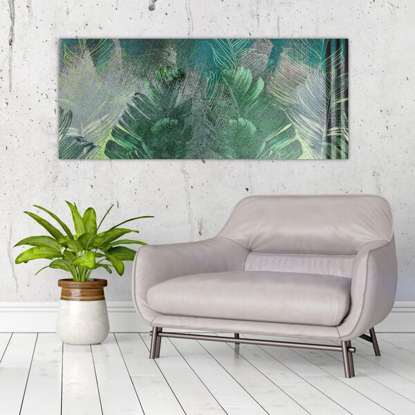 Kép - Beton textúra levelekkel (120x50 cm)