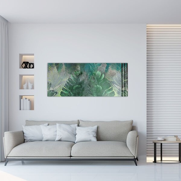 Kép - Beton textúra levelekkel (120x50 cm)