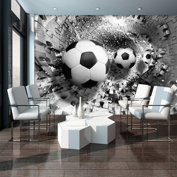 Fotótapéta - Futball-labdák egy 3D-s puzzle alagútban (152,5x104 cm)