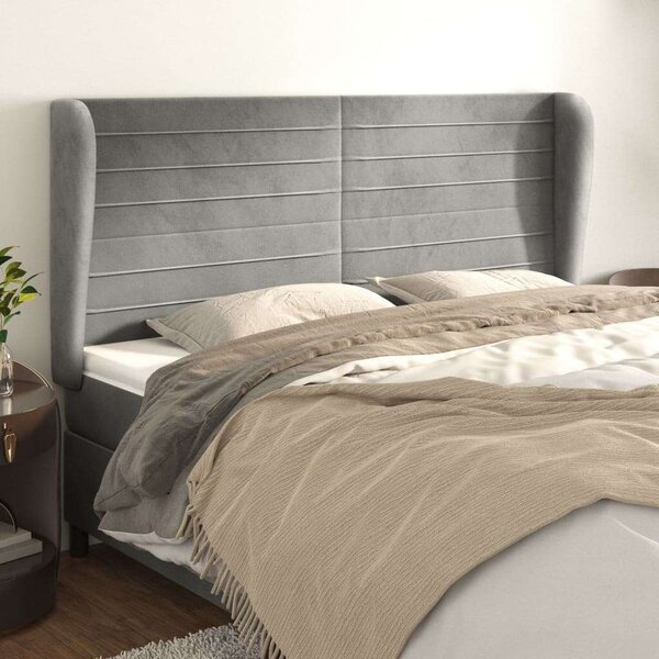 VidaXL Bársony Fejtámla Szárnyakkal - Világosszürke - 183x23x118/128cm