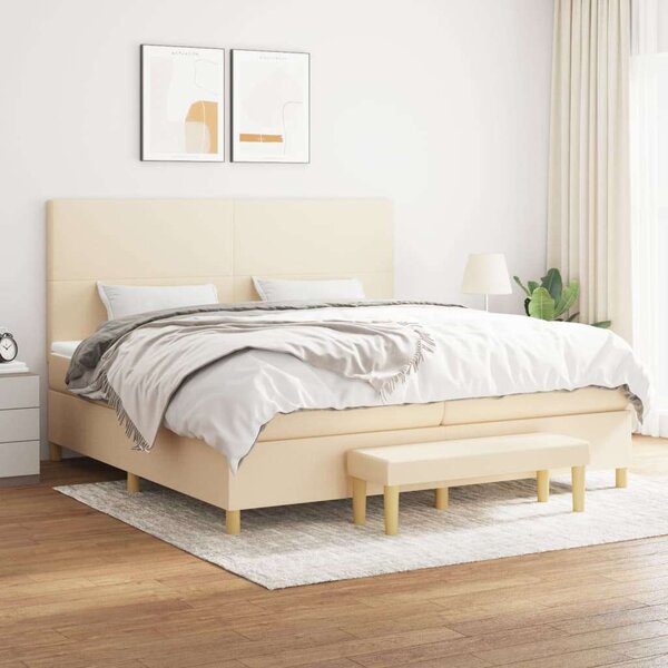 VidaXL Krémszínű Ágy 200x200 cm - Zsebrugós Matraccal és Padlólappal