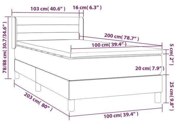 VidaXL Fekete Bársony Ágy Matraccal - 100x200 cm