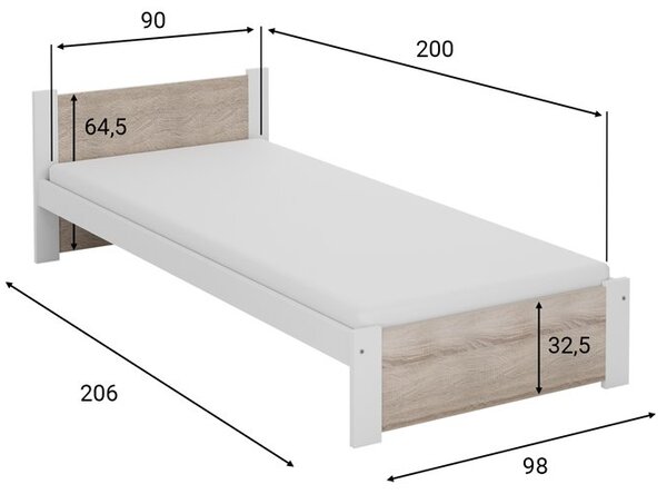 Ágy IKAROS 90 x 200 cm, tölgy artisan/szürke Ágyrács: Léces ágyrács, Matrac: Matrac nélkül