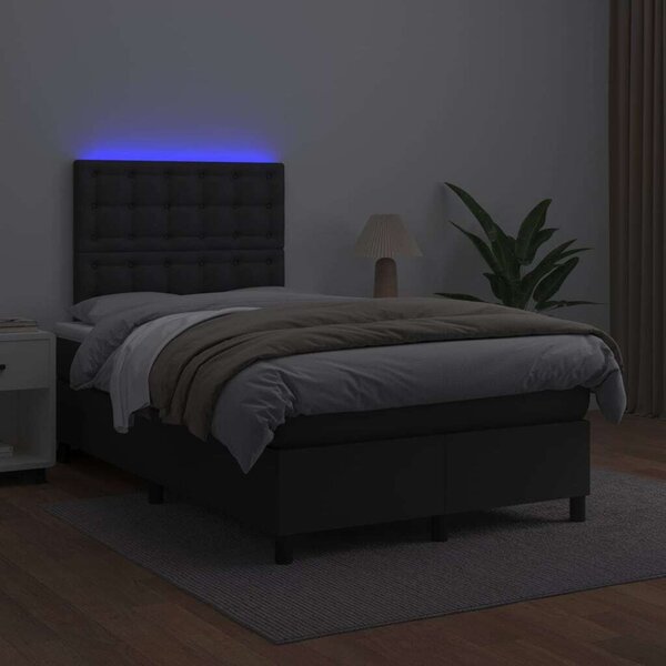VidaXL fekete műbőr rugós ágy matraccal és LED-del 120x200 cm