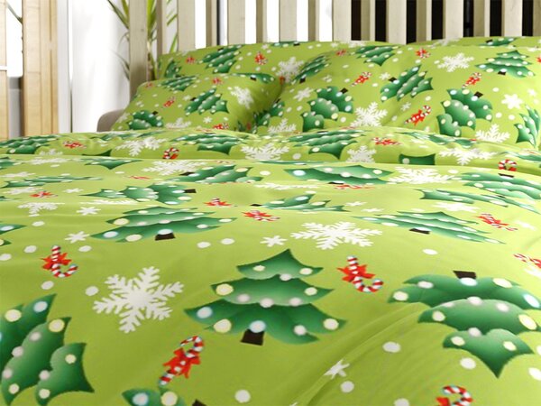 Mikroszálas flanel ágyneműhuzat CHRISTMAS TREE zöld Ágyneműhuzat mérete: 2 db 70 x 90 cm | 200 x 220 cm