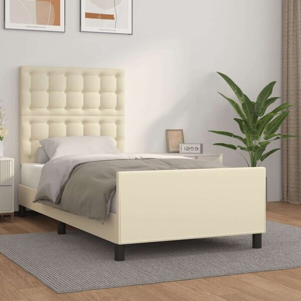 VidaXL krémszínű műbőr ágykeret fejtámlával 90x190 cm
