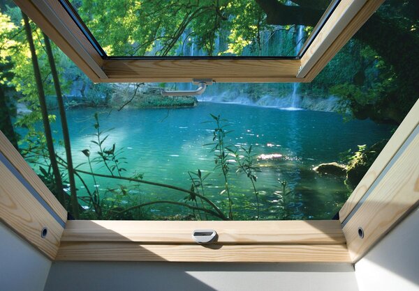 Fotótapéta - Kilátás az ablakból a türkizkék tóra (152,5x104 cm)
