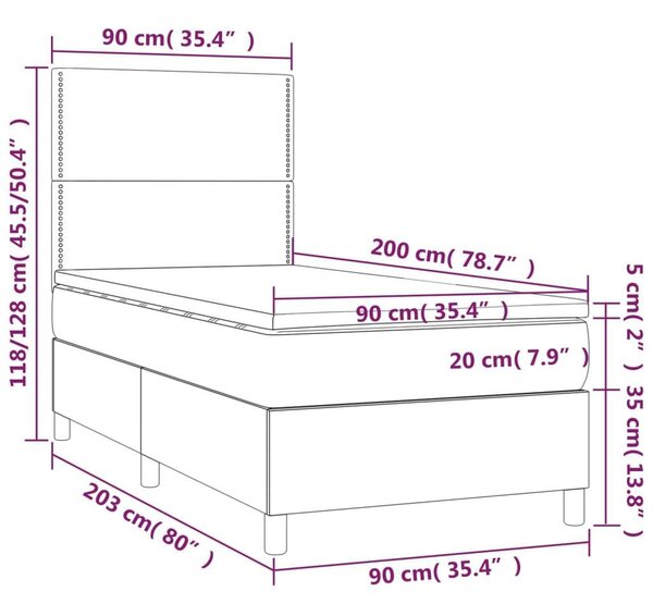 VidaXL Fekete Szövet Ágy - Rugós Matraccal - 90x200 cm