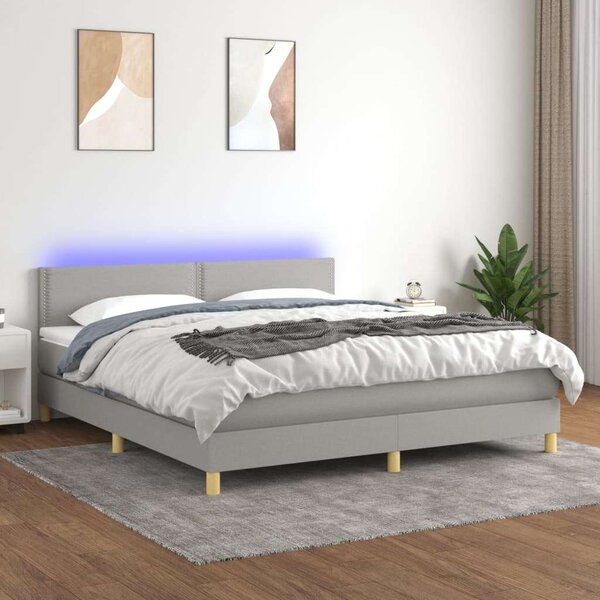 VidaXL világosszürke szövet rugós és LED-es ágy matraccal 160x200 cm