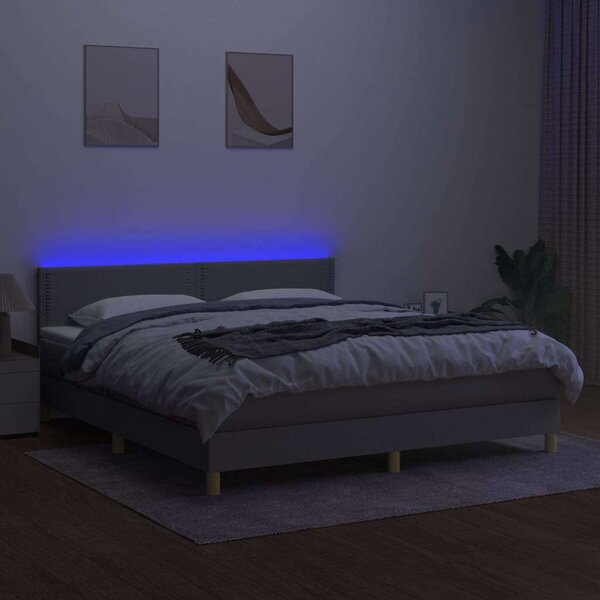 VidaXL világosszürke szövet rugós és LED-es ágy matraccal 160x200 cm