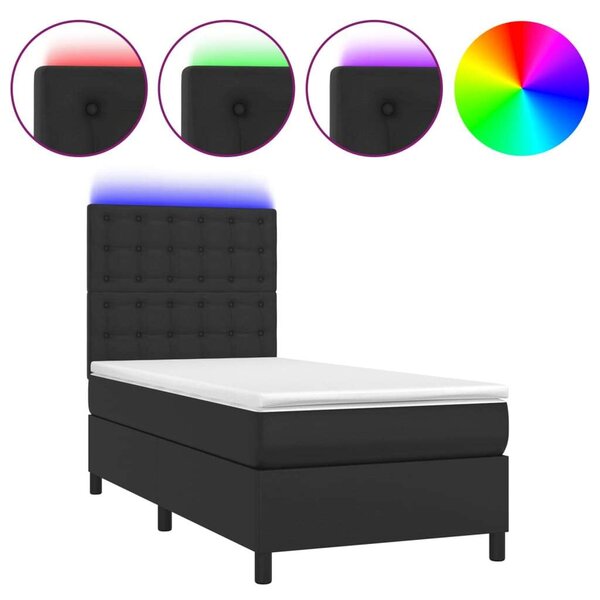 VidaXL fekete műbőr rugós ágy matraccal és LED-del 100x200 cm