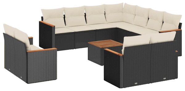 12 részes fekete polyrattan kerti ülőgarnitúra párnákkal