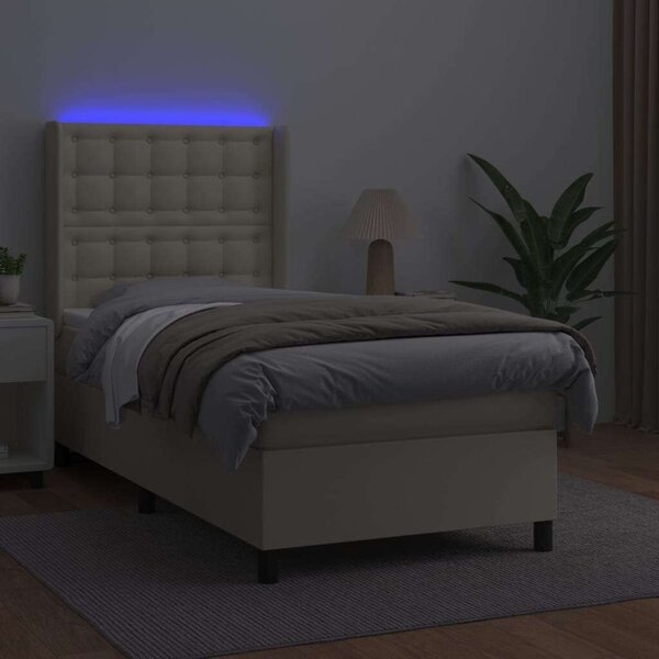 VidaXL krémszínű műbőr rugós ágy matraccal és LED-del 90x200 cm