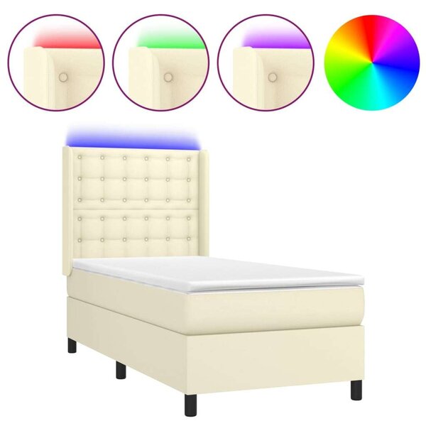 VidaXL krémszínű műbőr rugós ágy matraccal és LED-del 90x200 cm