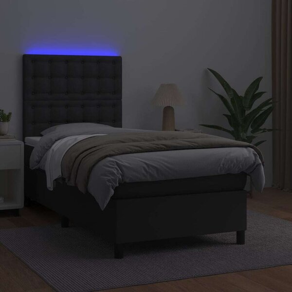 VidaXL fekete műbőr rugós ágy matraccal és LED-del 100x200 cm