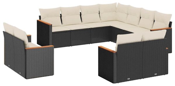11 részes fekete polyrattan kerti ülőgarnitúra párnákkal