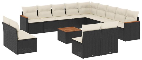 14 részes fekete polyrattan kerti ülőgarnitúra párnákkal