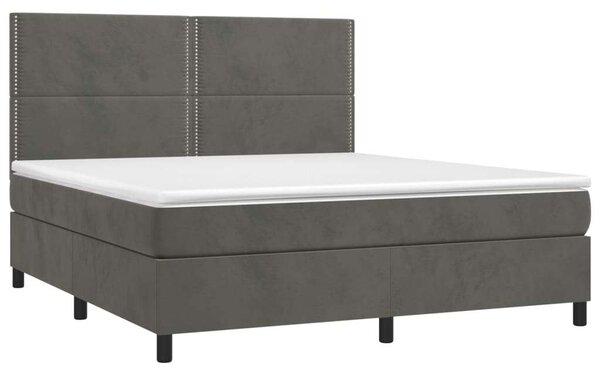 VidaXL sötétszürke bársony rugós és LED-es ágy matraccal 180x200 cm