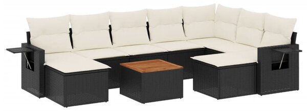 10 részes fekete polyrattan kerti ülőgarnitúra párnákkal