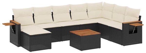 9 részes fekete polyrattan kerti ülőgarnitúra párnákkal