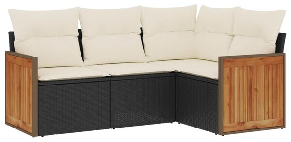 4 részes fekete polyrattan kerti ülőgarnitúra párnákkal