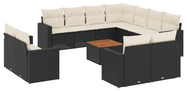 12 részes fekete polyrattan kerti ülőgarnitúra párnákkal
