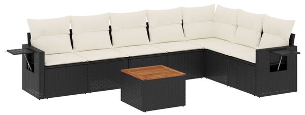 8 részes fekete polyrattan kerti ülőgarnitúra párnákkal