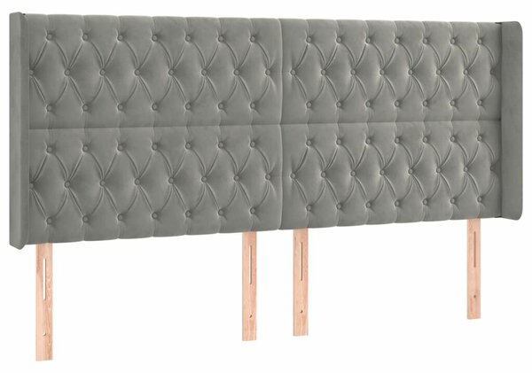 VidaXL világosszürke bársony fejtámla szárnyakkal 203x16x118/128 cm