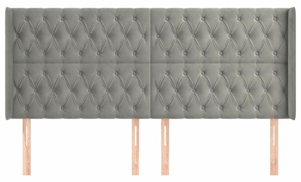 VidaXL világosszürke bársony fejtámla szárnyakkal 203x16x118/128 cm