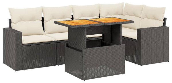 6 részes fekete polyrattan kerti ülőgarnitúra párnákkal