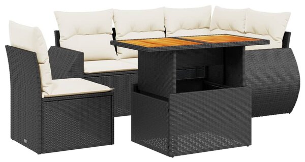 6 részes fekete polyrattan kerti ülőgarnitúra párnákkal