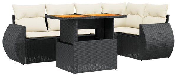 6 részes fekete polyrattan kerti ülőgarnitúra párnákkal