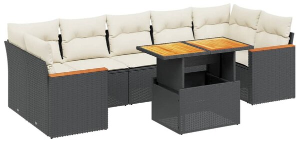 8 részes fekete polyrattan kerti ülőgarnitúra párnákkal