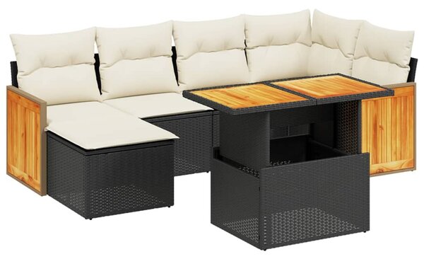 7 részes fekete polyrattan kerti ülőgarnitúra párnával