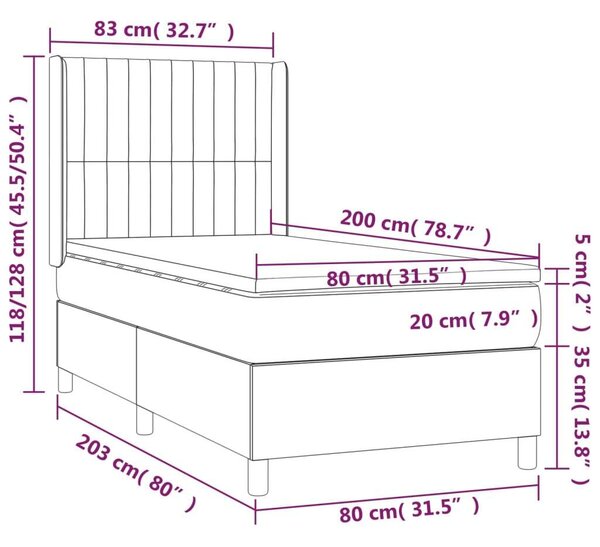 VidaXL Ágy - Zsebrugós Matraccal - Sötétszürke - 80x200 cm