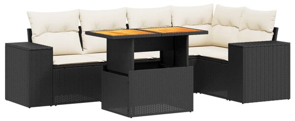 6 részes fekete polyrattan kerti ülőgarnitúra párnákkal