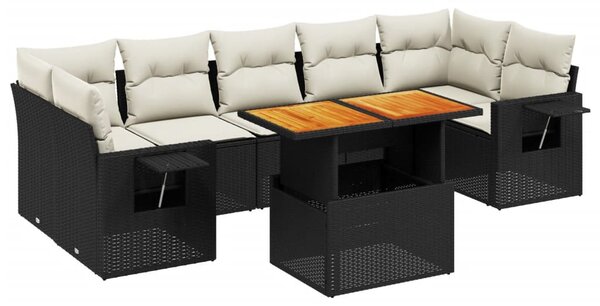 8 részes fekete polyrattan kerti ülőgarnitúra párnákkal