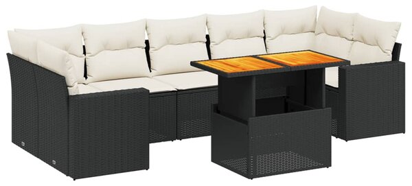 8 részes fekete polyrattan kerti ülőgarnitúra párnákkal