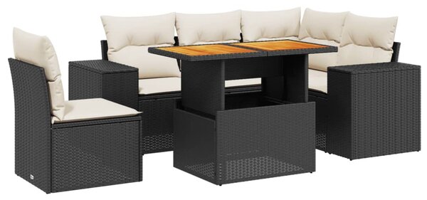 6 részes fekete polyrattan kerti ülőgarnitúra párnákkal