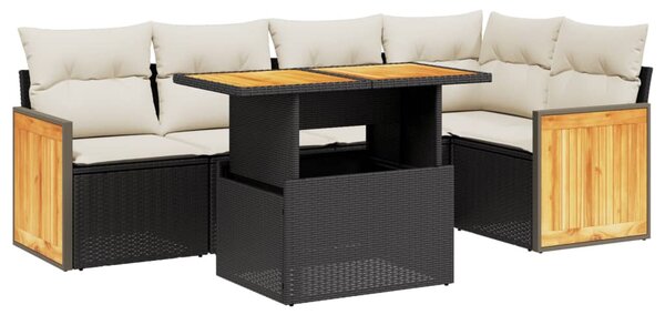 6 részes fekete polyrattan kerti ülőgarnitúra párnákkal