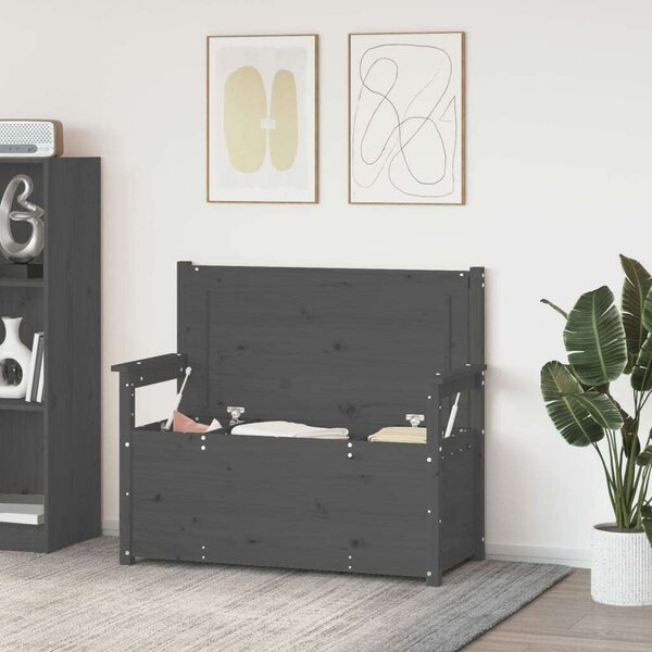 VidaXL Tömörfa Pad Tárolóval - Szürke - 112,5x51,5x96,5 cm