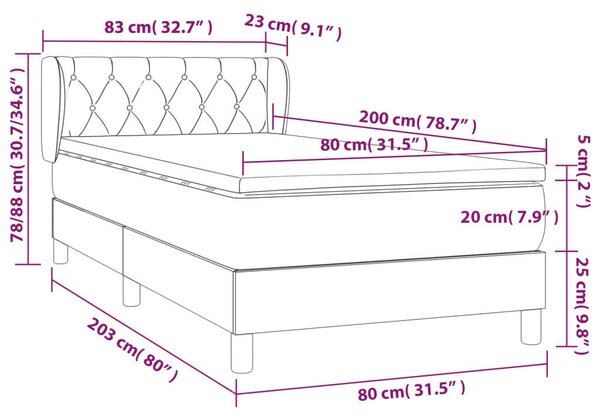 VidaXL Bársony Ágy Matraccal - 80x200 cm