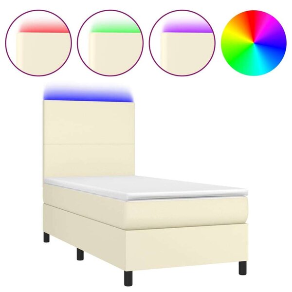 VidaXL krémszínű műbőr rugós ágy matraccal és LED-del 90x200 cm