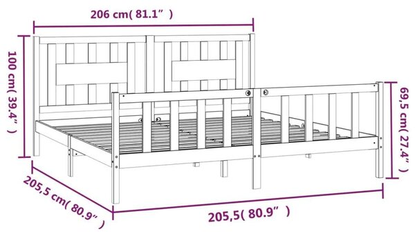 VidaXL Fekete Fenyőfa Ágykeret - Fejtámlával - 200x200 cm