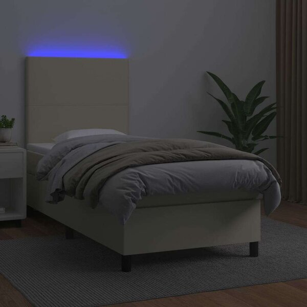 VidaXL krémszínű műbőr rugós ágy matraccal és LED-del 90x200 cm