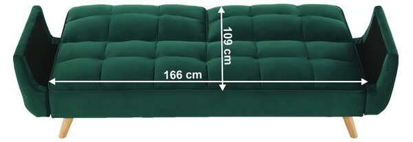KONDELA Kinyitható kanapé, smaragd bársony/bükk, KAPRERA NEW