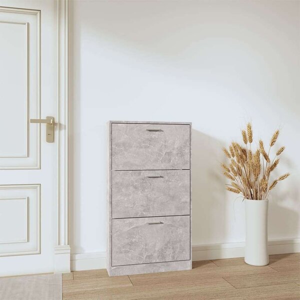 VidaXL Cipőtartó Szekrény - 3 Fiókos - Betonszürke - 59x17x108 cm